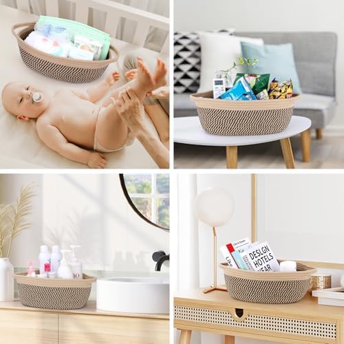 Large Gift Basket Empty with Handles, 12x8x5 inch - Medium Woven Rope Bin for Adult, Men, Boys, Pet Toys, Shelves - With Gift Bag & Ribbon, Washable, Resuable - Dark Brown