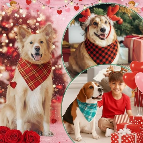 Abbylike 50 Pcs Christmas Plaid Dog Bandanas Bulk Red and Green Gingham Bandanas for Dogs Triangle Kerchief Bib Scarf for Pet Xmas Party Costume Photo Props Accessories, 25 Styles(31.5 x 21.7 x 21.7)