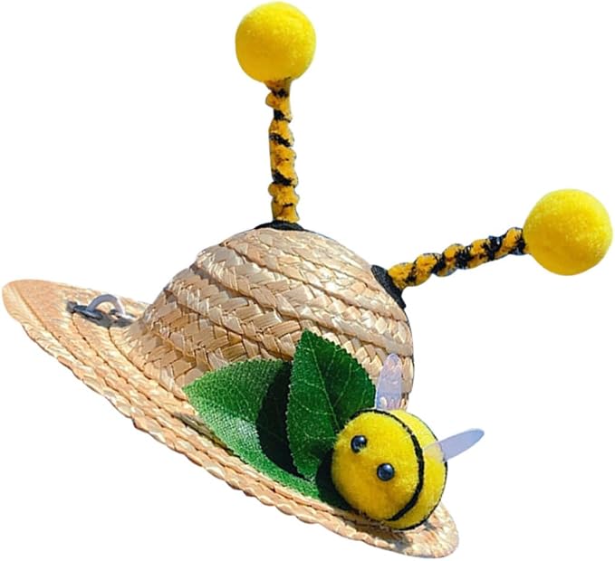 YARNOW Creative Bee-Shaped Pet Hat for Dogs and Cats, Wheat-Straw Material, Safe and Delicate Design, for Holidays and Halloween Party Decoration