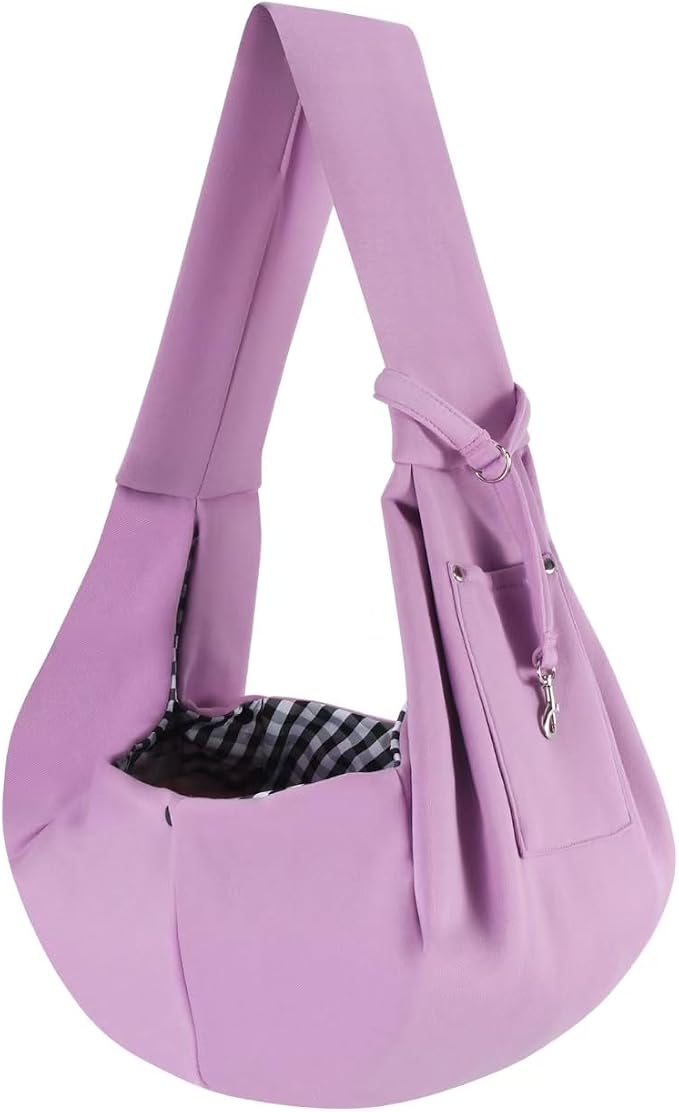 ARZQUT Dog and Cats Carrier Sling, Small Pet Carrier with Storage Pocket | Reversible Puppy Sling Carrier, Safety Buckle, Storage bag, Machine Washable for Travel, Outdoor Activitie, Hand-Free,Purple