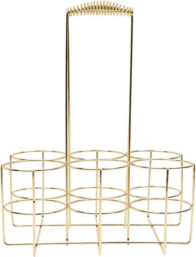 6 Pack Beverage Carriers with Ergonomic Handle Portable, Gold S | Storage Rack for BBQs and Gatherings, Carry Basket for Entertaining and Outdoor Use, Metal Wire Design