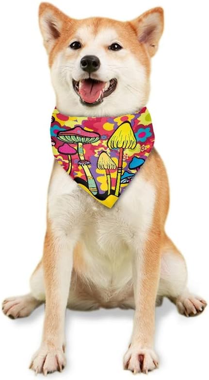 Howilath Cartoon Rainbow Abstract Mushroom Flowers Dog Bandanas Scarf for Small Large Dogs Cats Pets Birthday Triangle Bibs Kerchief Accessories