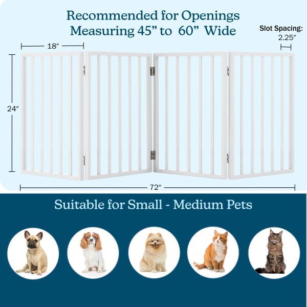 Pet Gate - 4-Panel Indoor Foldable Dog Fence for Stairs, Hallways or Doorways - 72x24-Inch Retractable Wood Freestanding Dog Gates by PETMAKER (White) | Foldable Dog Fence with Accordion Design, Wooden Safety Pet Fence for Stairs, Hallways, Doorways, a...