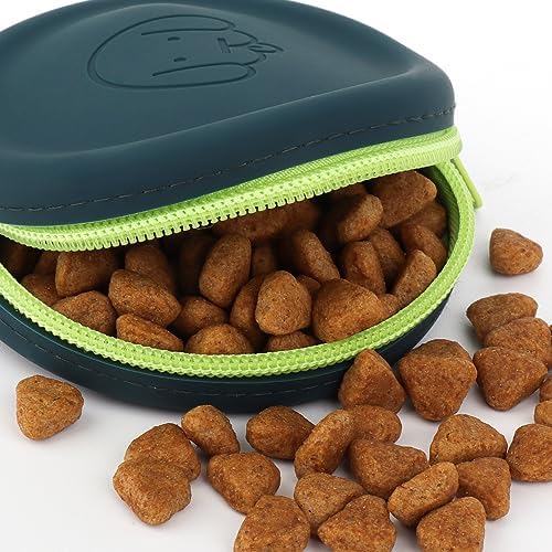 WALLFID Silicone Dog Treat Pouch, 2PCS Pet Walking Bag, Pocket Size, Easy to Clean, Odorless, Zipper Design, Moisture-proof, Portable Training Bag (Lake Blue & Green, 3.55 x 3.55 x 1.18 inches)