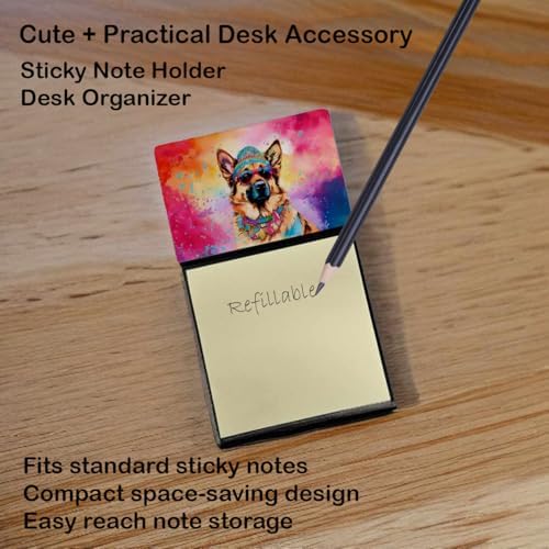 Caroline's Treasures German Shepherd Hippie Dawg Sticky Note Holder Refillable Dispenser Self-Sticky Note Pads, Memo Pads Blank Desk Accessories