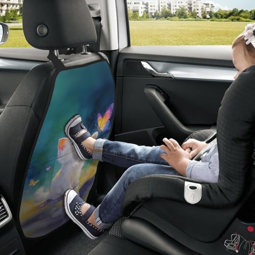 Car Seats Back Protector 2 PCS - Butterfly Cat | with 3 Storage Pockets, Shield Seats From Dirt, Mud Scratches, Fits Cars SUVs Trucks and Jeeps