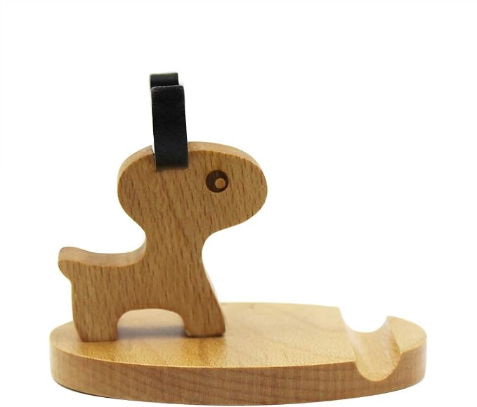 Cute Deer Cell Phone Holder Stand Wooden Smartphone Desk Holder for All Mobile Phones Animal Phone Stand Desk Ornament