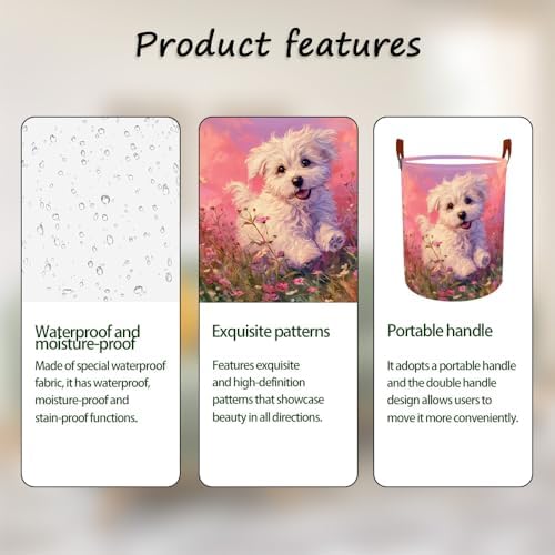 Laundry Basket 15.7x19.7 in Cute Puppy Floral Hamper for Bedroom