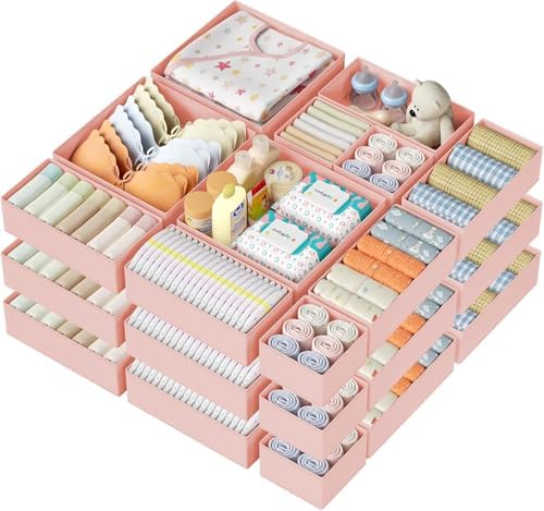 DIMJ Drawer Organizer Clothes - 30 Pack Baby Dresser Organizer for Nursery Closet Organization, Fabric Drawer Organizer Bins for Underwears Socks Bras, Foldable Storage Dividers for Bedroom