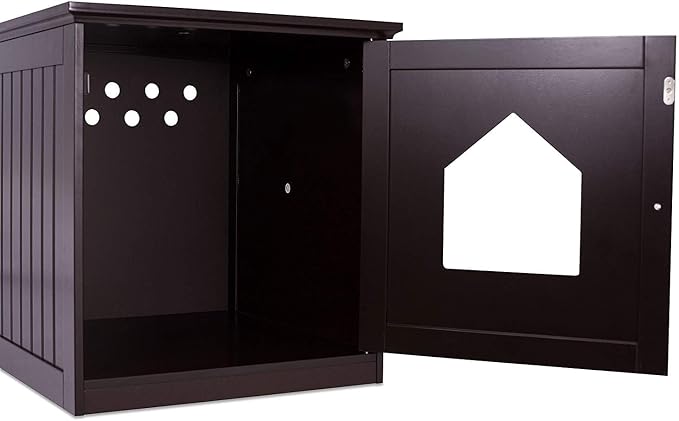 INTERNET'S BEST Decorative Cat House & Side Table, Nightstand, Pet Crate, Hidden Litter Box Enclosure, Multi-Functional Kitty Furniture, Hiding Spot, Wooden Cabinet for Cats, Kitten Home - Espresso
