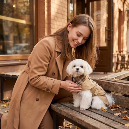 Stylish Cat & Dog Trench Coat, Lightweight British Plaid Pet Jacket, Breathable Spring Autumn Puppy Clothes, Fancy Detective Costume for Small Dogs & Cats, Sun Protection Outfit(L)