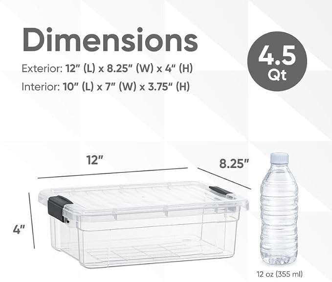 Superio 4.5 Quart Clear Plastic Storage Containers with Lids, Stackable Organizer Bins, BPA-Free Storage Boxes for Home, Office, Dorm & Classroom, 10 Pack