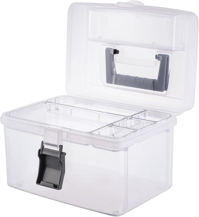 MyGift Clear First Aid Kit Box with Tray, Portable Medicine Storage | 10-Inch Organizer with Detachable Tray & Gray Handle for Medical Supplies, Travel, Home, Office & Emergency Use