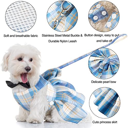 Potchen 4 Pcs Plaid Dog Dresses, S, Chest 13 in, Dark Color