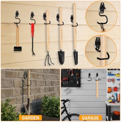 15 Pack Broom Holder Wall Mount - Heavy Duty Metal S Hooks with Anti-Slip Coating, Tool Hangers for Garage, Shed & Garden Organization, Includes Screws & Anchors