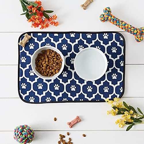 Bone Dry Machine Washable, Ultra Absorbent Pet Mat, 12x18, Nautical Blue/Off-White Lattice