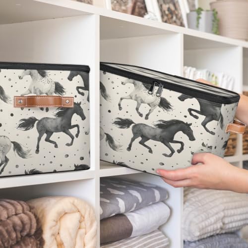 Vintage Horse Storage Box with Zipper Lid | Collapsible, Fabric, Storage Bin, Handle, Large, Closet Organizer, Containers, Bedroom, Home, Horses Theme