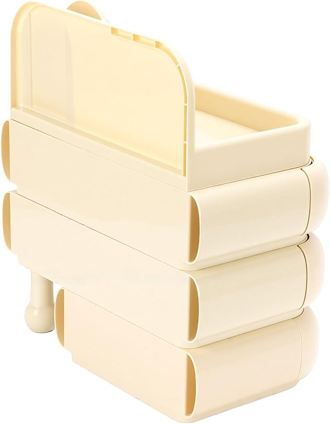 Yosoo Desktop Makeup Organizer with 3 Drawers Top Tray Dust Guard for Cosmetic Brushes Lipstick Skincare Storage (White)