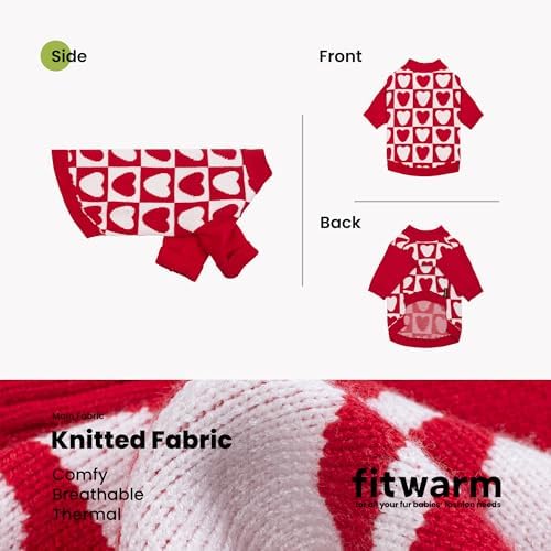 Fitwarm Checkered Heart Dog Sweater, Cozy Valentines Outfit for Small Dogs Girl, Festive Pet Clothes, Red, White, Small