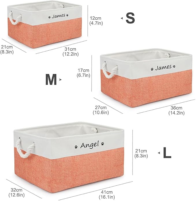 Personalized Dog Toy Storage Basket Bin Collapsible Customized Pet's Name Storage Box Organizer for for Dog Toys, Clothing, Apparel & Accessories (Orange, M)
