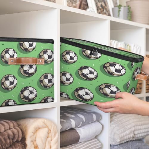 Sports Soccer Balls Storage Box with Zipper Lid | Collapsible, Fabric, Storage Bin, Handle, Large, Closet Organizer, Containers, Bedroom, Home, Soccer Football