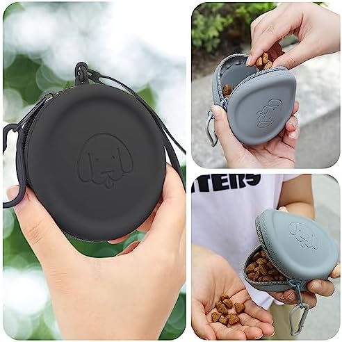 WALLFID Silicone Dog Treat Pouch Small Bag,with Pet Training Clicker,Walking Bag for Dog and Cat, Pocket Size, Easy to Clean, Odorless, Zipper Design,Moisture-Proof,Travel Walking Bag.(Black)