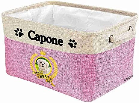 Custom Name Collapsible Dog Toy Storage Basket Bin World's Best Dog Cute Maltese Poodle Dog Foldable Pet Toy Box Closet Shelf Baskets Organizer for Bedroom Home Dog Cat with Handles Pink