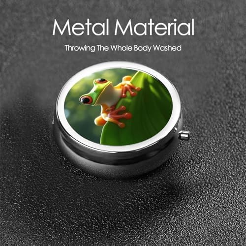 Pill Box 3 Compartment Medicine Pill Case for Pocket or Purse Mini Metal Pillcase Cute Frog Pill Holder Vitamin Organizer Portable Travel Pills Container to Hold Supplements Vitamins