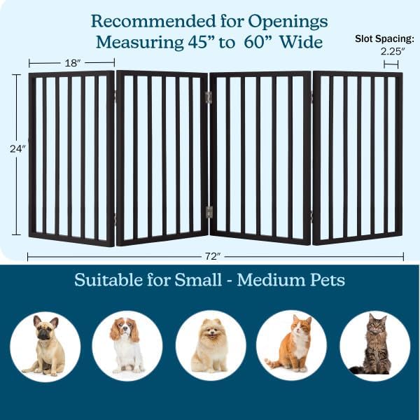 Pet Gate - 4-Panel Indoor Foldable Dog Fence for Stairs, Hallways, or Doorways - 72x24-Inch Wood Freestanding Dog Gates by PETMAKER (Black)