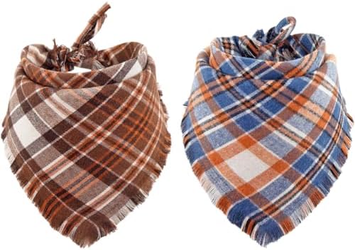 Fall Dog Bandana Autumn Thanksgiving Plaid Reversible Triangle Bibs Scarf