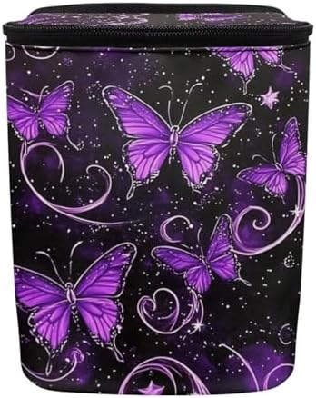 DISNIMO Purple Neon Butterfly Car Trash Can with Lid Collapsible Reusable Car Garage Bag Trash Bin, Automotive Garbage Can,Car Accessories Interior Car Organizer, Black