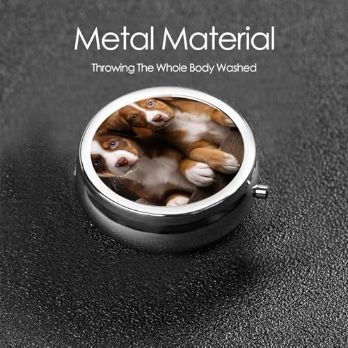 Pill Box 3 Compartment Medicine Pill Case for Pocket or Purse Mini Metal Pillcase Puppies Dogs Pets Animals Pill Holder Vitamin Organizer Portable Travel Pills Container to Hold Supplements Vitamins