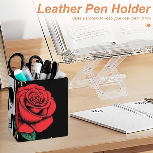 Modern Leather Desk Organizer Pen Cup Pencil Holder Vintage Rock Snake Knife Wild Eagle Rose Skull Makeup Brush Storage