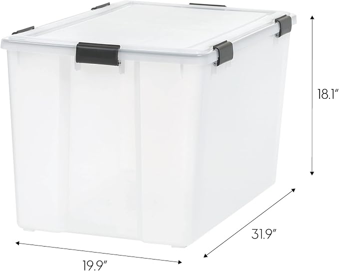 IRIS USA 156 Qt Storage Bins with Gasket Lids, Clear/Black | WeatherPro seal helps protect bulky items for moving, garage, attic and basement storage