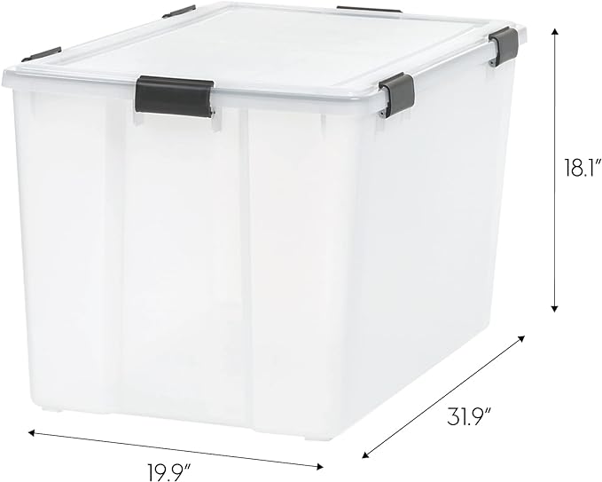 IRIS USA 3-Pack 156 Qt Storage Bins with Gasket Lids, Clear/Black | WeatherPro seal helps protect bulky items for moving, garage, attic and basement storage