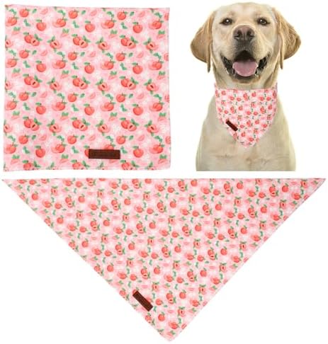 Peach Dog Bandana, Summer Peach Puppy Bandana for Small Medium Dog, Cotton Peaches Pet Triangle Bid Scarf Kerchief for Girl Boy Dogs or Cats