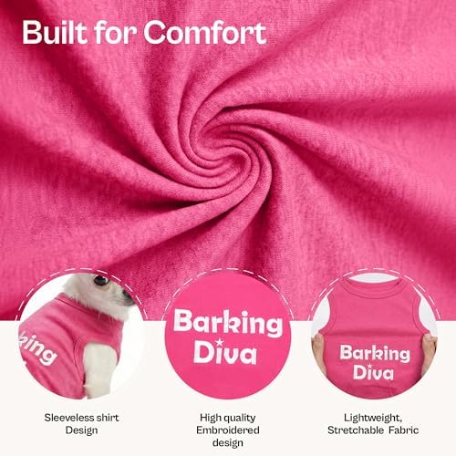 Parisian Pet Dog Shirt – 100% Cotton Barking Diva Shirts for Large Dogs – Pink Sleeveless Puppy Clothes – Lightweight and Breathable Pet Apparel – Girl Dog Clothes - Stretchy T Shirts for Dogs