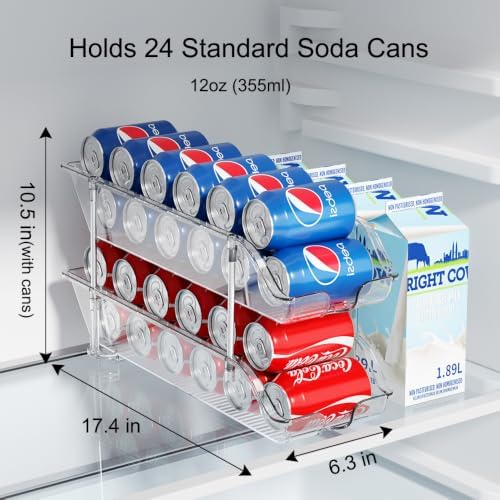 Sotfamily Stackable Soda Can Organizer for Pantry or Fridge, Holds 24 Cans | Heavy-Duty, Clear PET, Space-Saving Drink Organizer, Gravity Rolling, Pop can & Food can Dispenser/Storage/Container