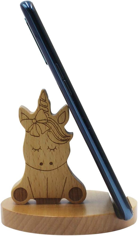 Cute Unicorn Cellphone Holder Stand Wooden Smartphone Desk Holder for Mobile Phones Animal Phone Stand Desk Ornament