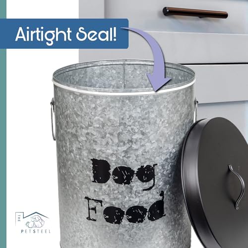 Medium Dog Up To 40lb Pet Food Storage Canister with Scoop – Durable & Airtight for Freshnesss, Minimalist Design & Recyclable, Medium Metal Container (Dog Bin - Medium Size)
