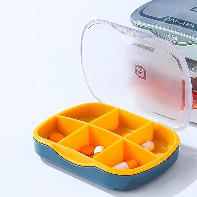 Weekly Pill Case Organizer, Small Travel Pill Box Planner 6 Tray | Cute Pocket Purse Daily Medicine Dispenser Reminder for Vitamin, Supplement, Fish Oil, Capsules, Tablet, Meds Storage Sorter