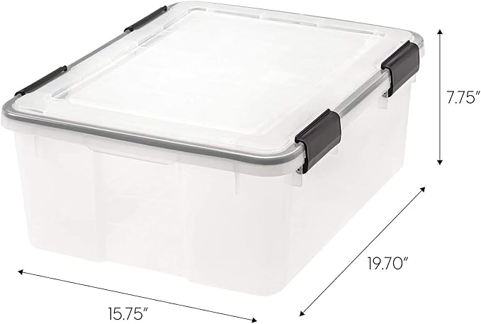 IRIS USA 6-Pack 31 Qt Storage Bins with Gasket Lids, Clear/Black | WeatherPro seal protects everyday essentials in closets, offices and laundry rooms