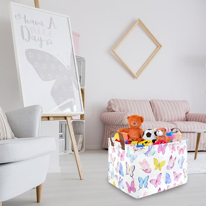 Rectangular Butterfly Basket,Girls Basket, Foldable waterproof cute storage basket,Kids Storage Bin,Toy gift Organizer,Girls Room Decor,Butterfly Room Decor,Gift Box(Colorful Butterflies)