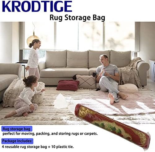 4 Pcs Large Plastic Rug Storage Bag with 10 Ties,Fits Rugs up to 10'x14' Extra Large Clear Carpet Bag Moving Bag, Packing, Shipping and Storage (No Vent Holes)