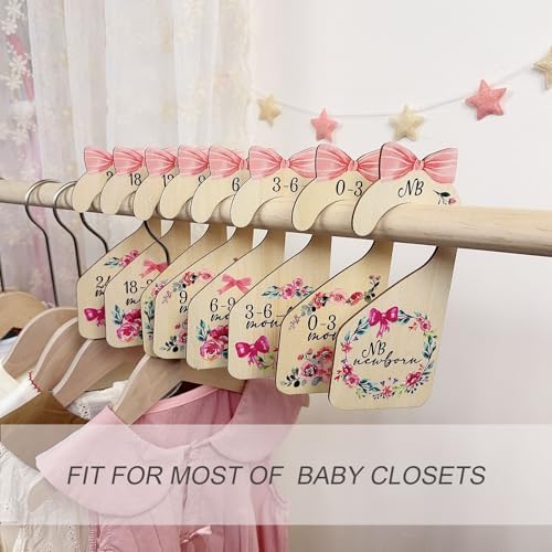 Baby Closet Dividers 8pcs Double-Sided Baby Clothes Dividers for Closet Wooden Nursery Decor for Gilrs Wardrobe-Ideal Baby Size Closet Organizer