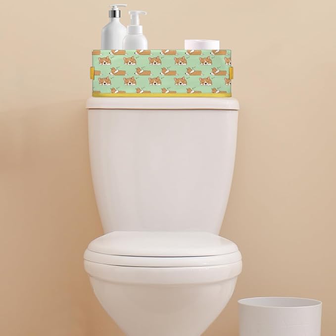 Puppy Sleeping Cute Bathroom Storage Basket, Foldable with Handle Open Countertop Paper Towel Decorative Box, Toilet Tank Top Shelf Baskets for Home Closet Bedroom Living Room Office