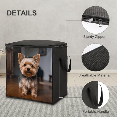 Cute Pet Yorkie Storage Bags Comforter Bedding Clothes Blanket Organizers with Zipper And Handle Moving Bags Thick Breathable Bag Closet Organizer And Under-Bed Storage 70 L