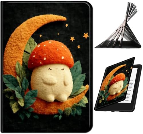 Case for Samsung Galaxy Tab A7 Lite 8.7" 2021 Model (SM-T220/T225/T227) | Slim Leather Smart Cover with Multi-Angle Anti-Slip Stand [Auto Wake/Sleep] Shell for Women Men, Orange Moon Mushroom