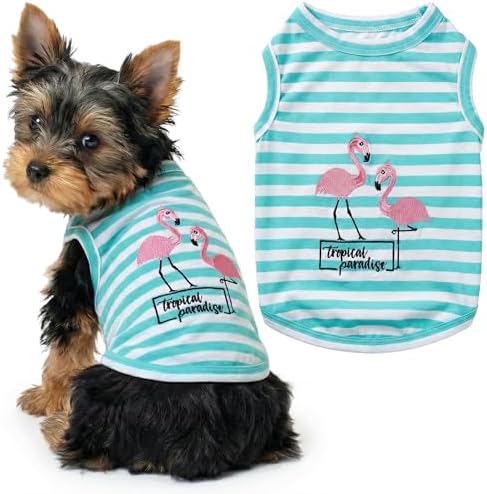 Parisian Pet Flamingo Dog Shirt – 100% Cotton Striped Shirts for Small Dogs – Sleeveless Puppy Vest – Lightweight and Breathable Pet Apparel – Pullover Summer Dog Clothes - Stretchy T Shirts for Dogs