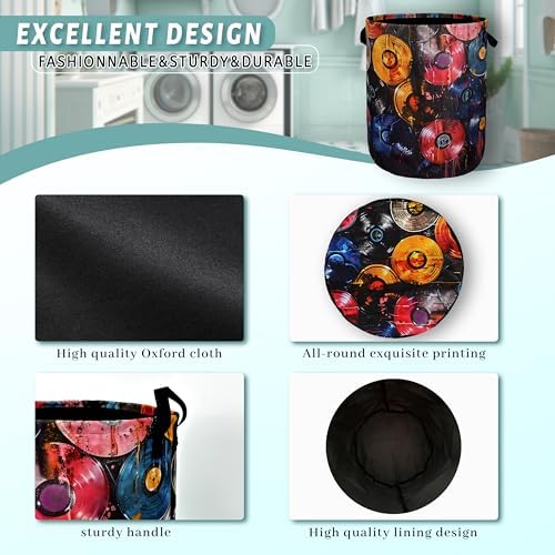 Colorful Music Laundry Basket Foldable Oxford Cloth Hamper 18.9"x16.5"